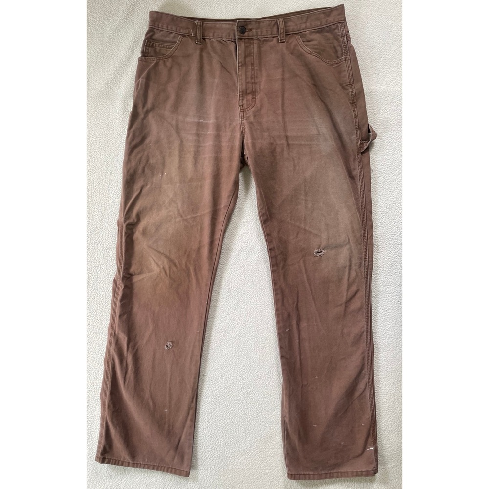 Dickies Mens 36x34 Carpenter Pants Brown Distressed Cotton Workwear Thrashed